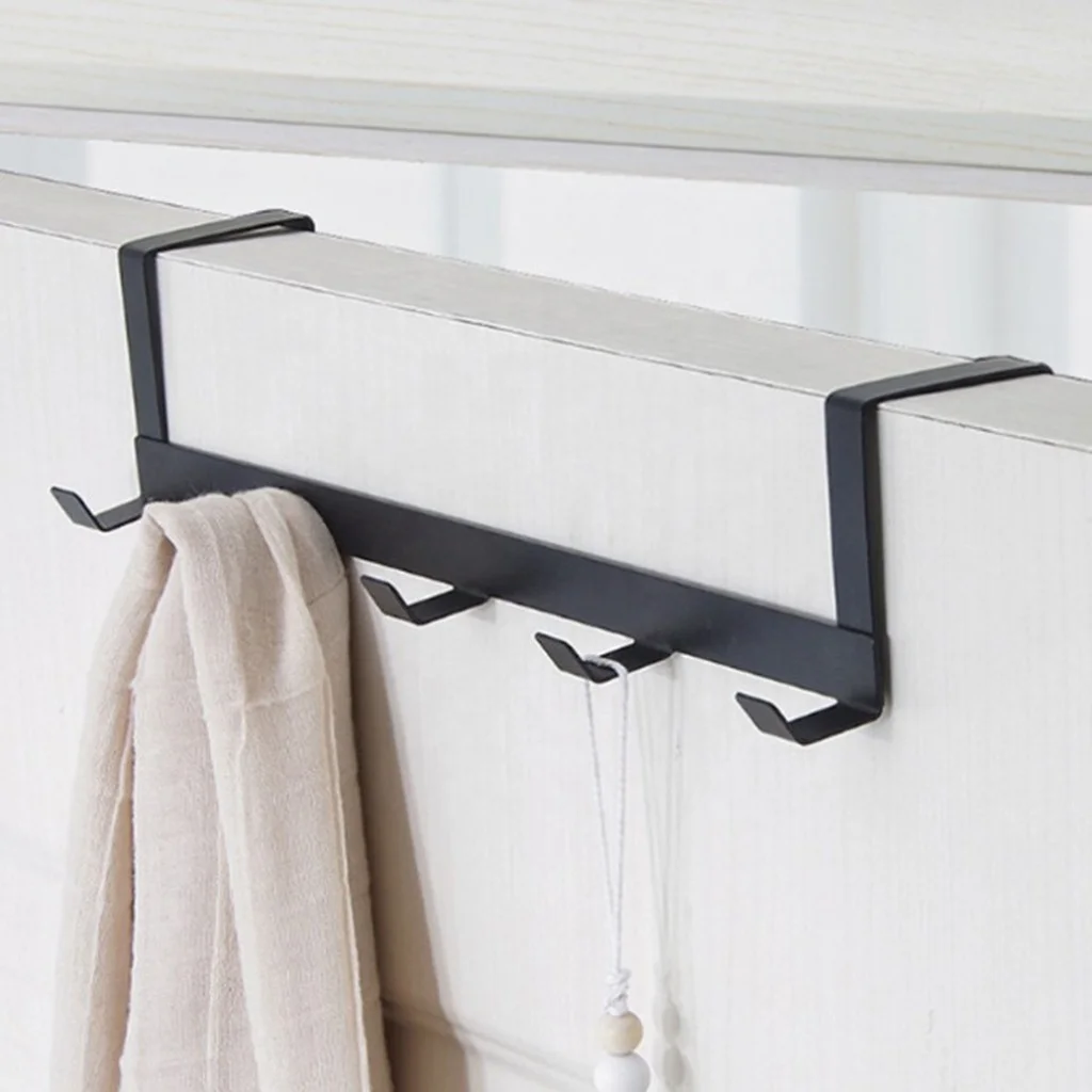 

YDN Over The Door 5 Hooks Home Bathroom Organizer Rack Clothes Coat Hat Towel Hanger Bathroom Kitchen Accessories Holder Hooks, Black, white