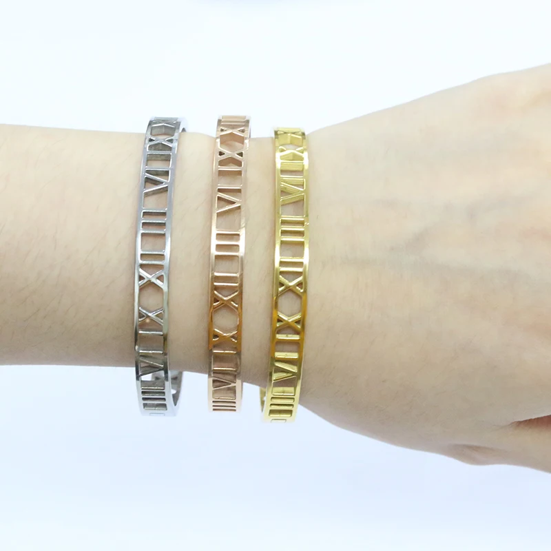 

2020 Ladies Crystal Stone Cuff Stainless Steel Jewelry Engraved Love Screw Bracelet Bangle