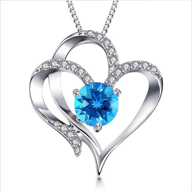 

Fashion Double Heart Necklace Temperament Birthday Birthstone Zircon Necklace Electroplating Alloy Diamond Women Pendant, Gold/silver color