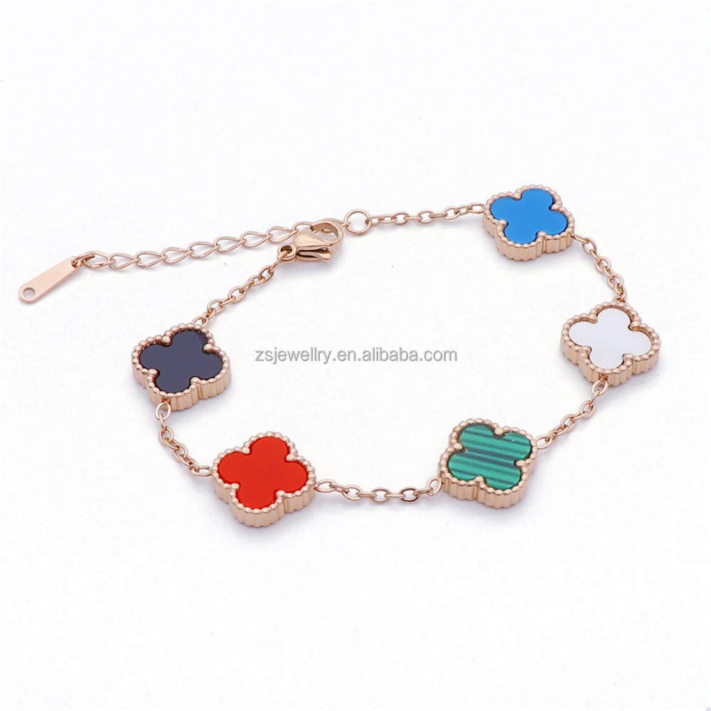 

Stainless Steel 18K Rose Gold Plated 5 Colors Clover Fashion Jewelry Shell String Faith Boho Bracelets