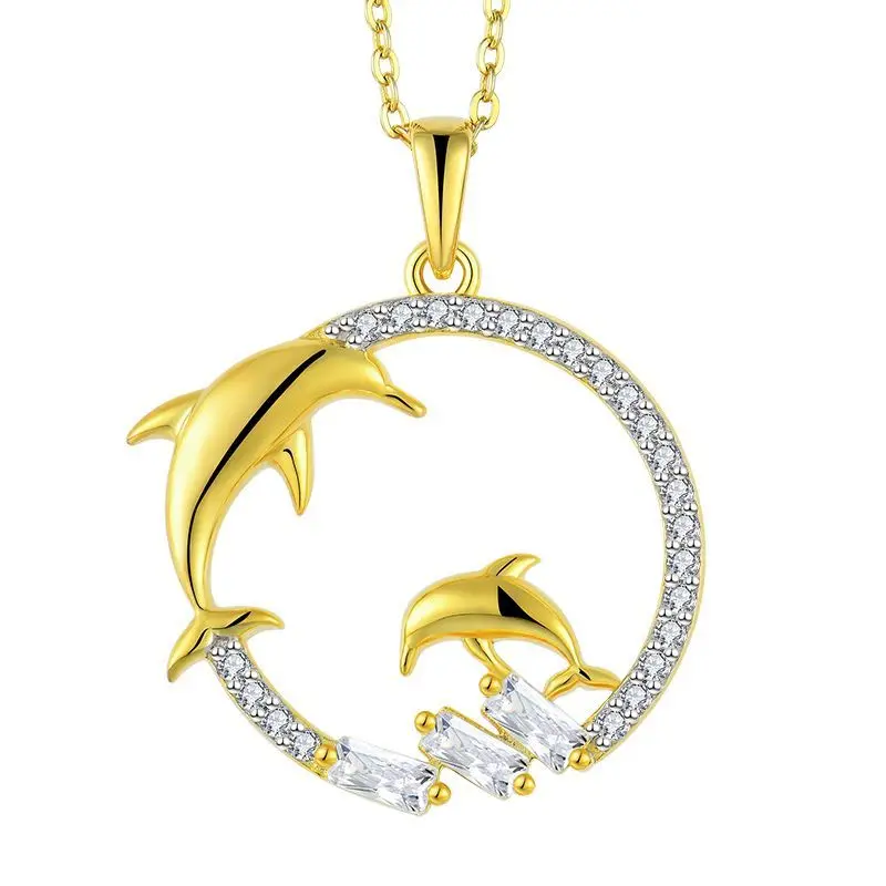 

Fashion 925 Sterling Silver Lovely Dolphin Gold Plated Pendant Design Jewelry Necklace