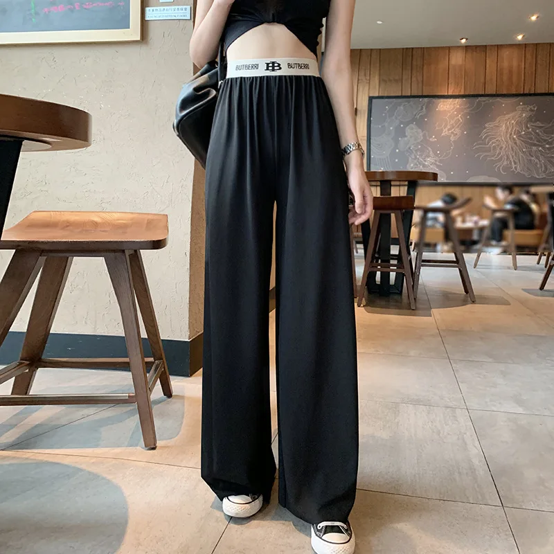 

Women's high waist thin wide-leg pants drape mopping pants casual trousers