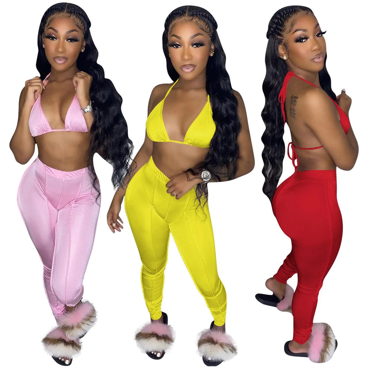 

2021 New Arrivals Two Piece Pants Set Women Sports Wear Bandage Bra Women's Trousers Fitness Yoga Outfits 2 Piece Set Clothing