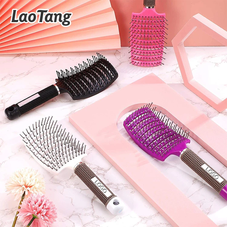 

Factory Directly Women Hair Scalp Comb Nylon Bristles Hairbrush For Salon Hairdressing Tools Curved Vented Detangle Hair Brush