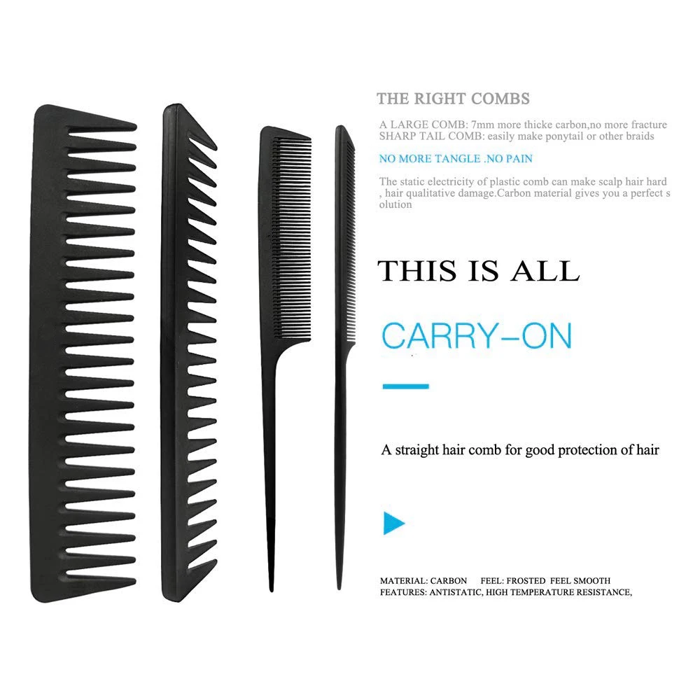 

Hot selling black series comb detangling hair brush wide tooth comb heat resistence parting comb