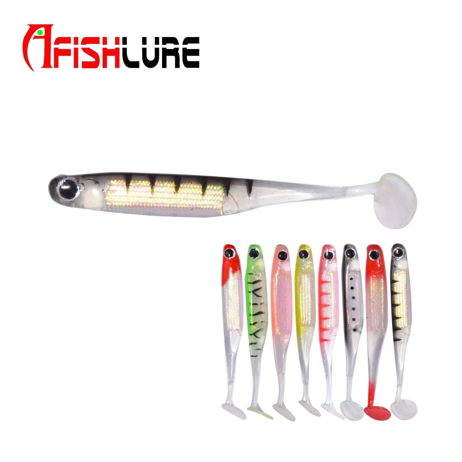 

Simplicity Good Quality 100mm 5g 4pcs Fish Artificial Baits Swimbait 3D Eyes T-tail Fish Soft Lure Propeller tail, 8 colors