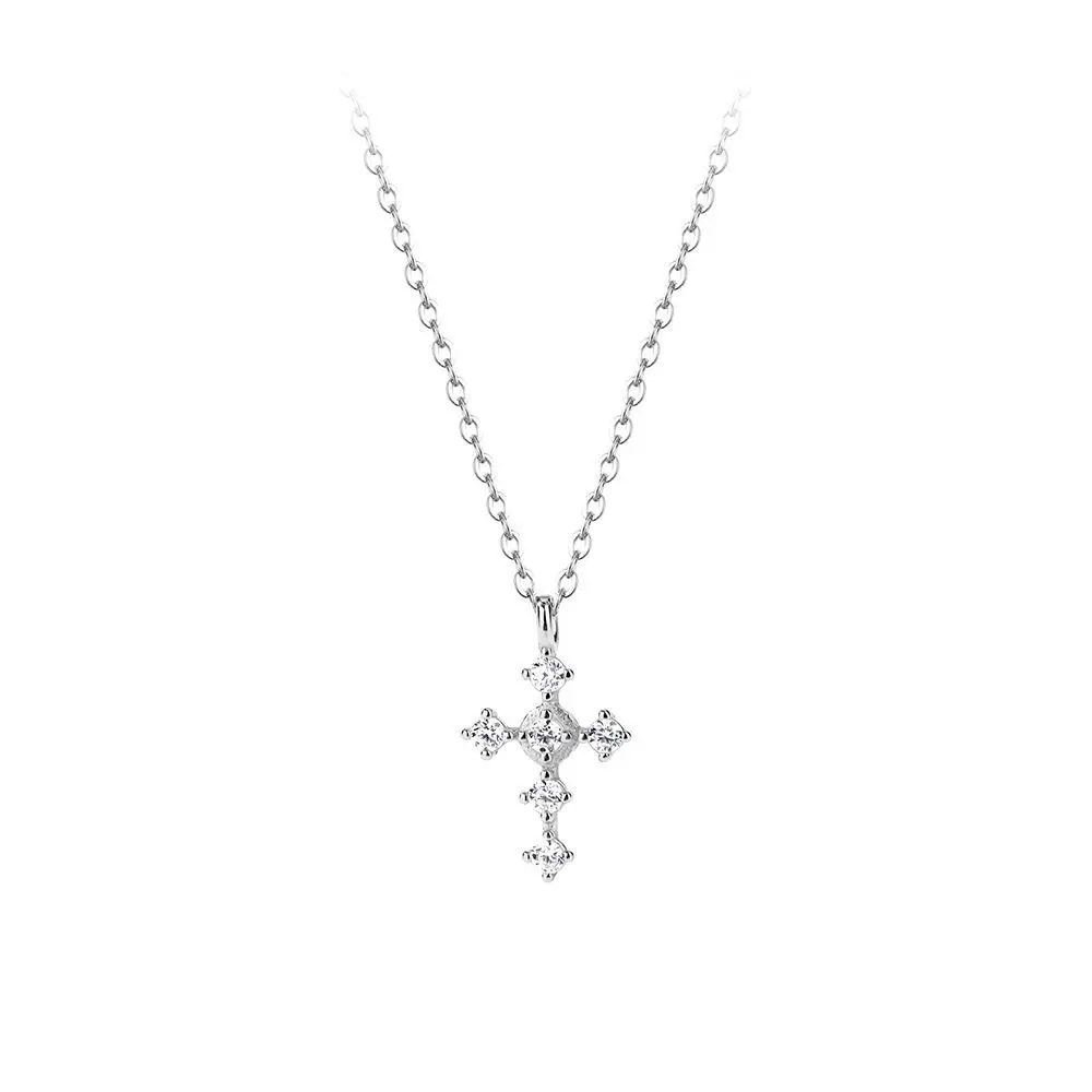 

Christian Jesus Cross Pendant Necklace Custom Sterling Silver Gold Plated Inlaid Zircon Cross Charm Necklace Jewelry