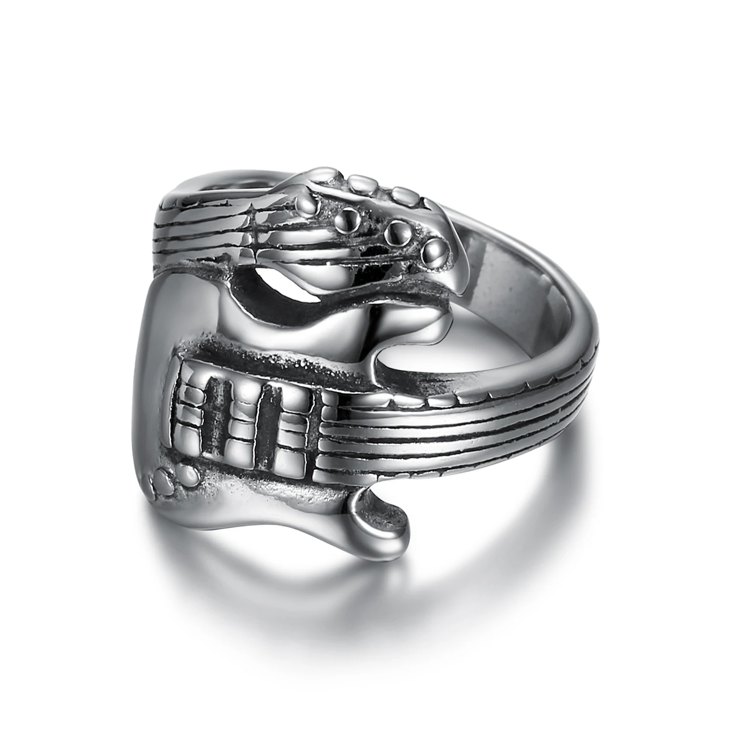 

Custom Vintage Mens jewelry Stainless Steel Titanium Steel Punk Rock Guitar Rings for Hip Hop Fans, Picture