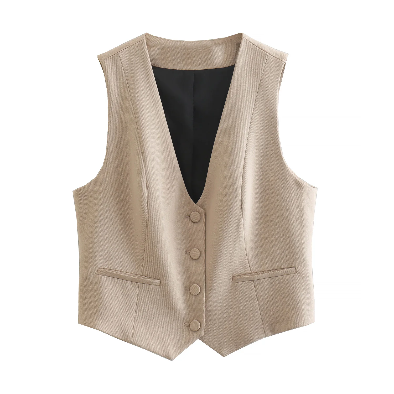 

Solid color single breasted sleeveless v neck casual fashion vest for women