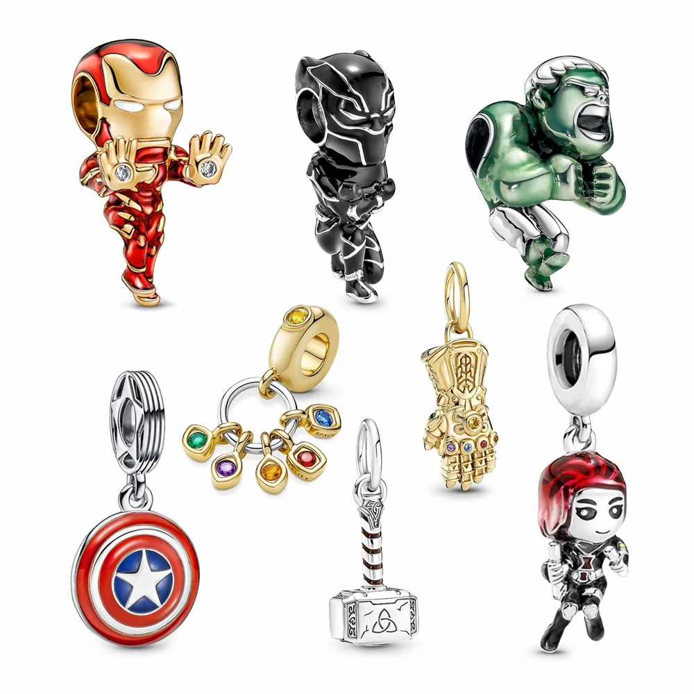 

Newest Model 925 Silver Dijes Avenger Series Shield Hammer Infinity Stones Gauntlet Irons Man Widow Pendant Charms