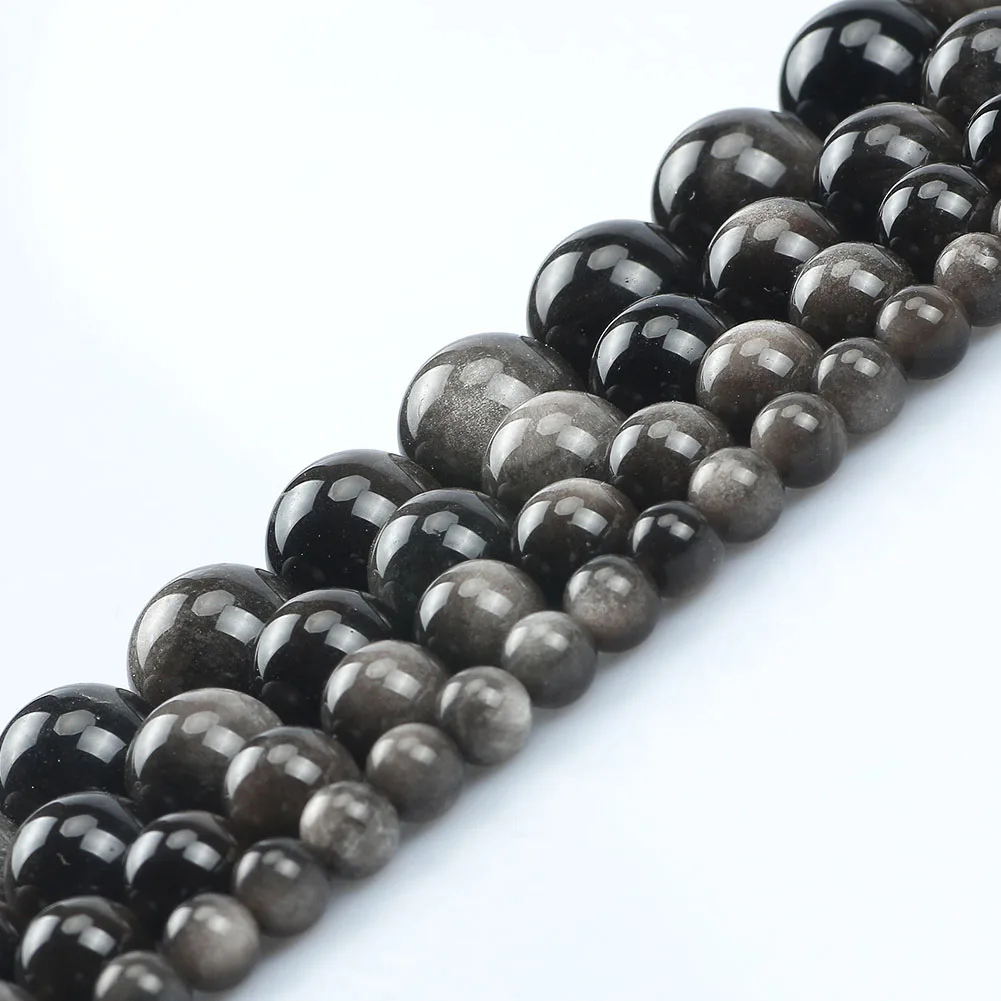 

Wholesale 6/8/10/12MM Silver Obsidian Beads Round Loose Stone Beads for Jewelry Making