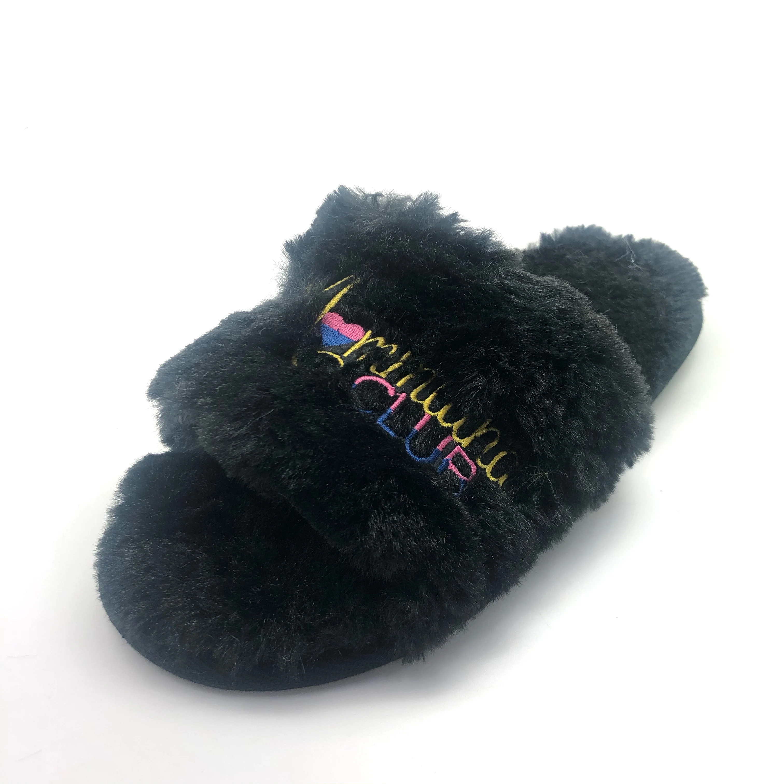 

Women Fur Slippers Ladies Faux Fur Open Toe Slides, Custom Luxury Warm Vegan Home Cozy Fluffy Indoor Winter PVC Plaid SUNRISE, Many colors