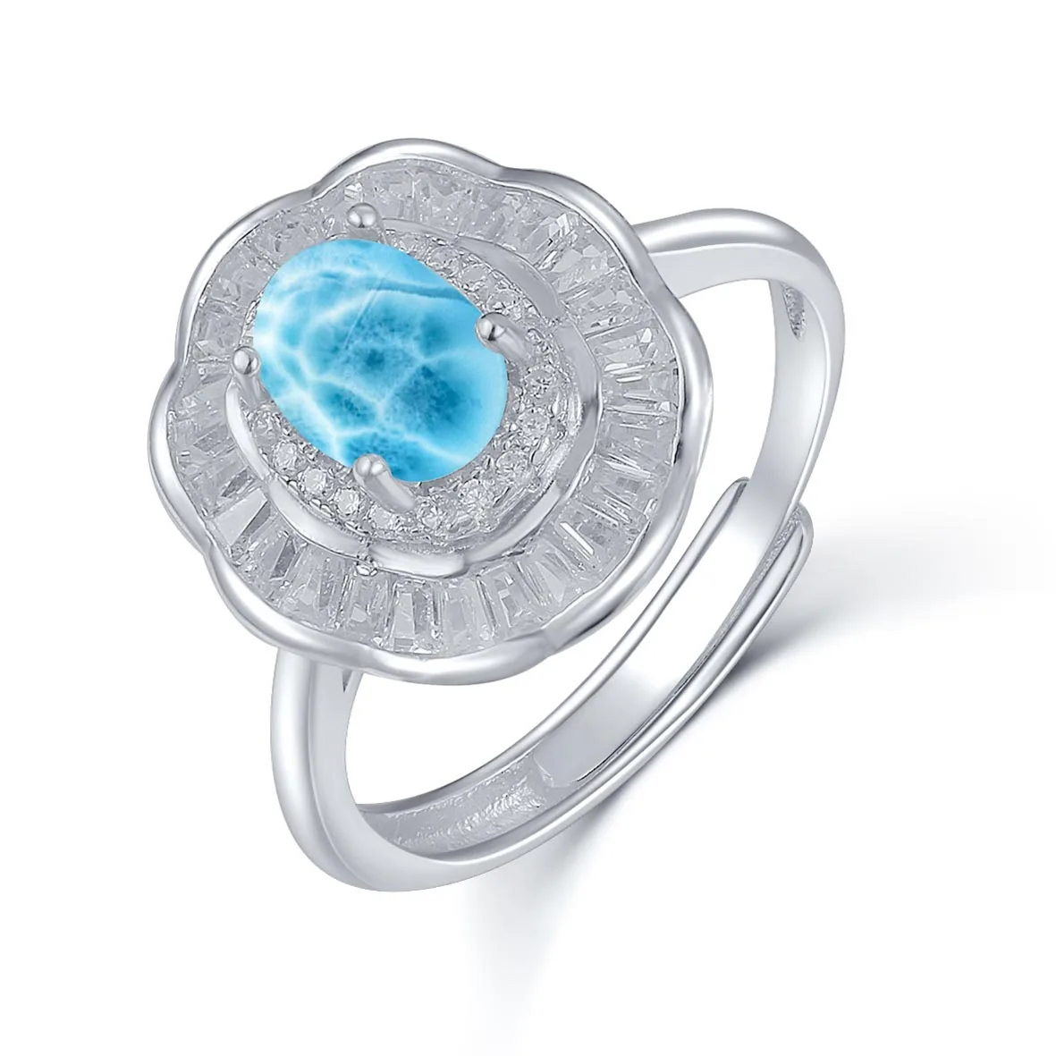 

Hot Selling 925 Sterling Silver 0.75ct Oval Cut Larimar Adjustable Larimar Ring/Silver Larimar Ring For Wedding Jewelry