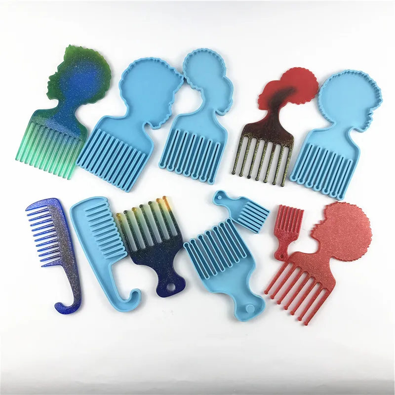 

5004 5348 Large Hair Pick Moulds Afro Female Comb Hair Pick Silicone Mould Epoxy Casting Comb Moulds for DIY Handmade Crafts