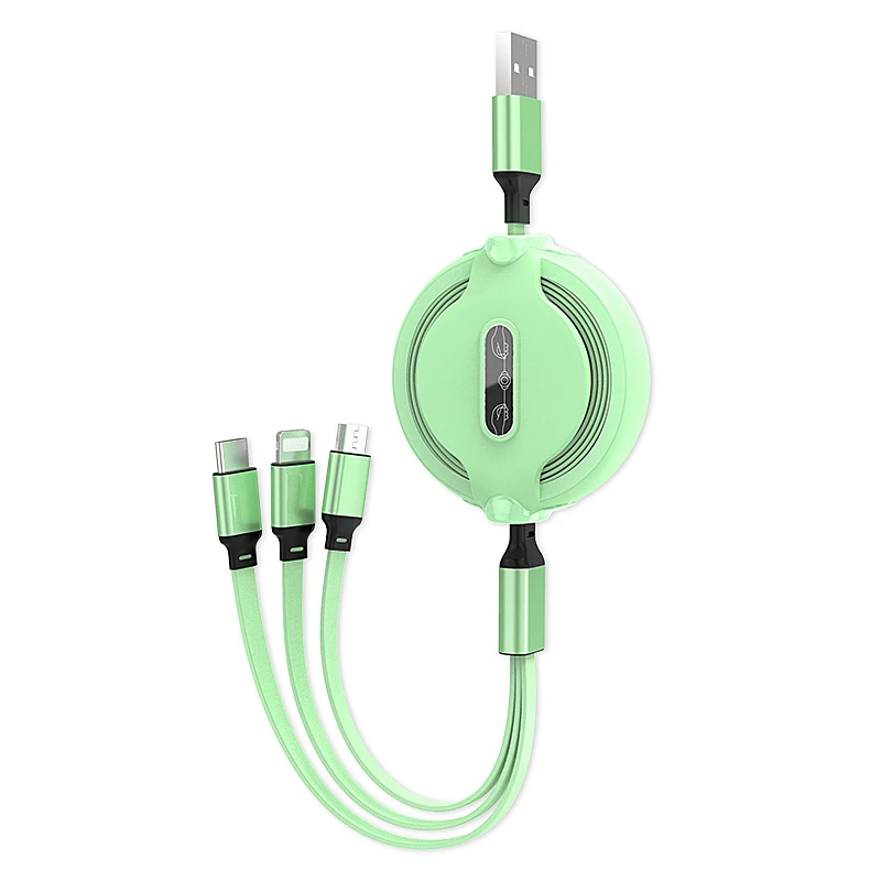 

3 in 1 iOS Android C-Type Data Cable Tensile Contraction Storage Extendable Portable Charging Cable, Red