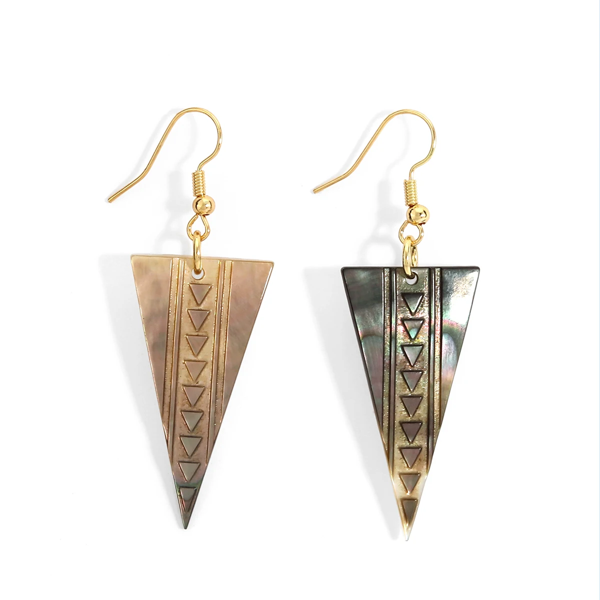 

2024 New hawaiian guam tribal mother of pearl geometric carven dangle drop triangle earrings for women