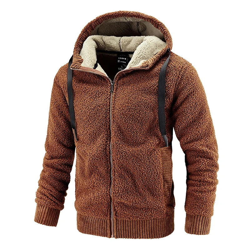 

Oversize Winter Mens Jacket Outercoat Solid Color Full Zipper Super Soft Teddy Velvet Outdoor Fleece Jacket With Sherpa Lining, As photo