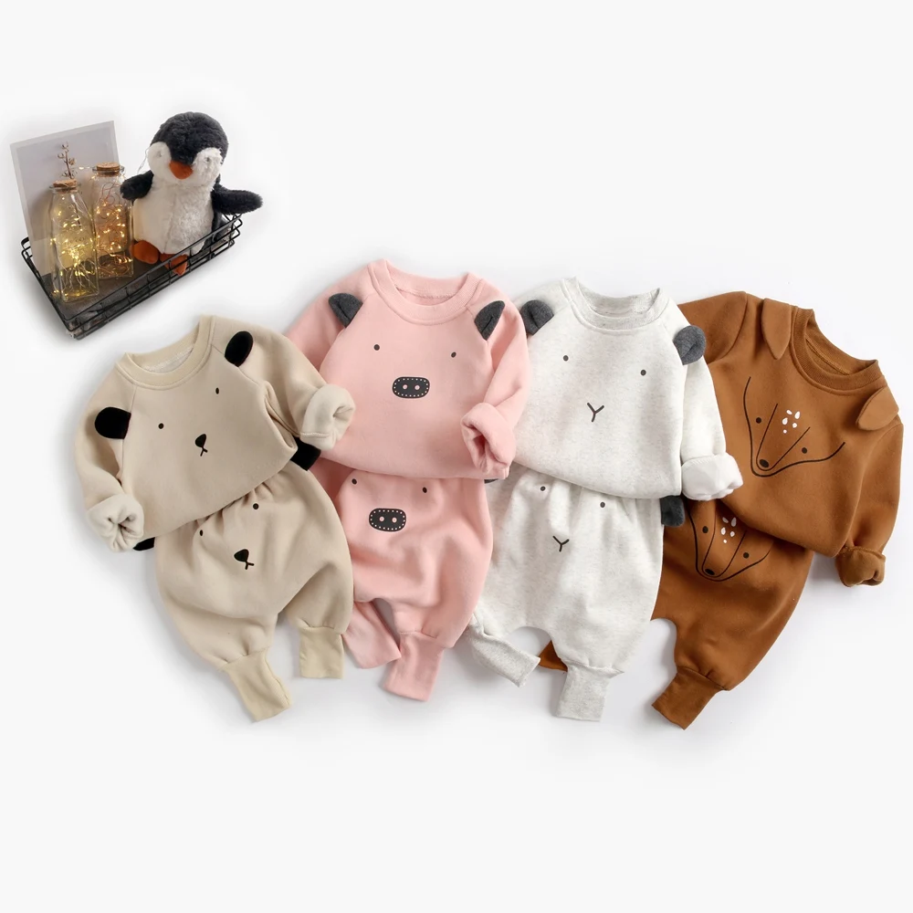 

100% cotton animal baby long sleeve baby clothing sets winter baby long outfits