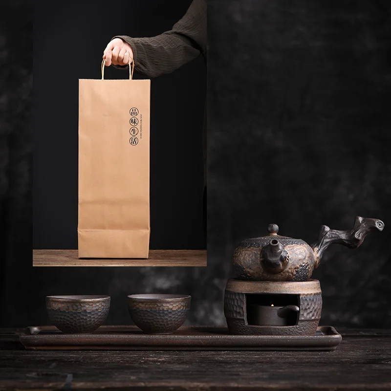 

Japanese style handmade gilding iron glaze dried side handle pot tea set Household minimalist warm tea boiling kung fu tea set
