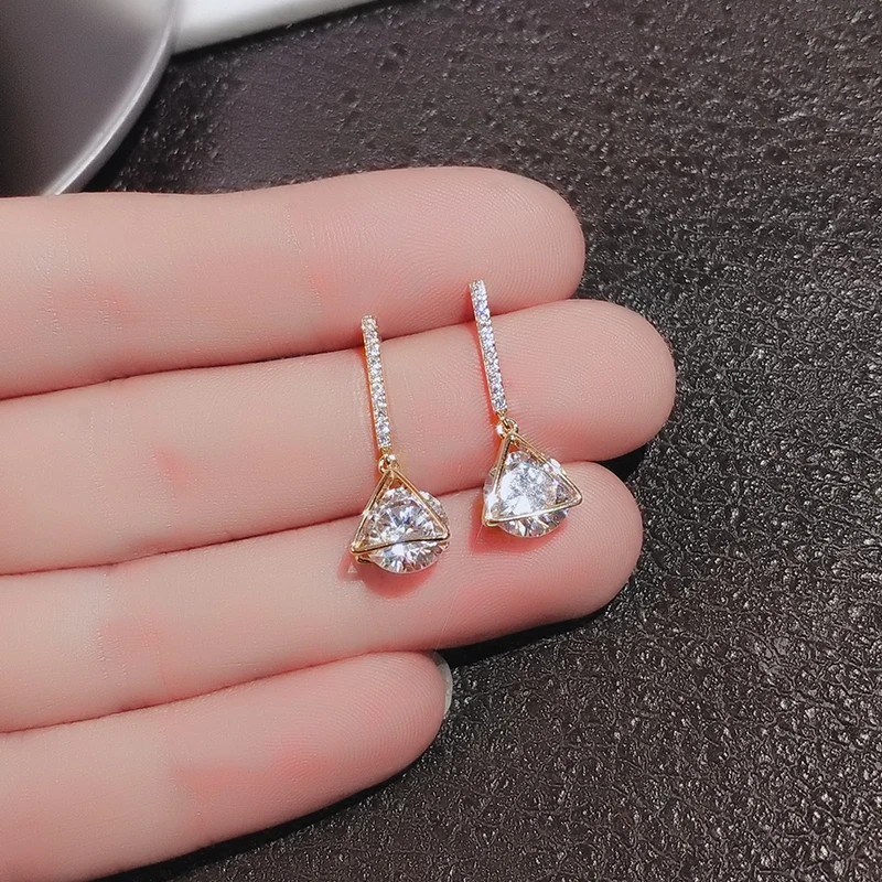 

Fashion Wholesale Price KYED0270 CZ Earrings Platinum Plated Water drop Shape 3A Zircon Drop earrings for Women, Silver