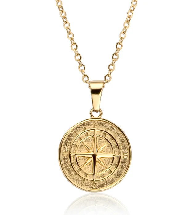 

Fashion Design Men's North Star Pendant Stainless Steel Compass Necklace, Picture shows