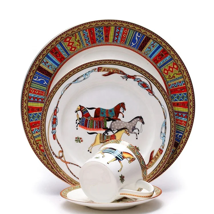 

Sale 4 Pcs Royal Nordic Four War Horses Gilding Bone China Dinner Plate Set Dinner Set