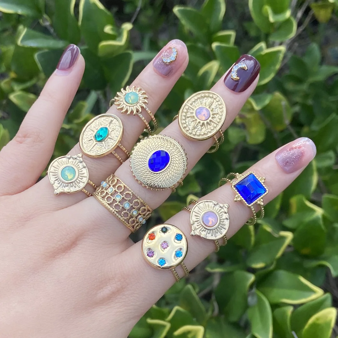 

Retro High Quality 18k Gold Plated Stainless Steel Cubic Zircon Open Rings Vintage Multi Color CZ Rings For Women Girl