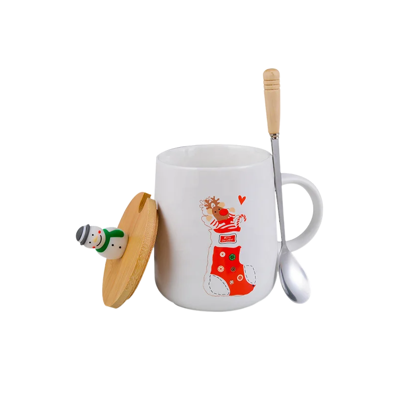 

New Design Christmas Ceramic Cup Creative Spoon Mug with Lid