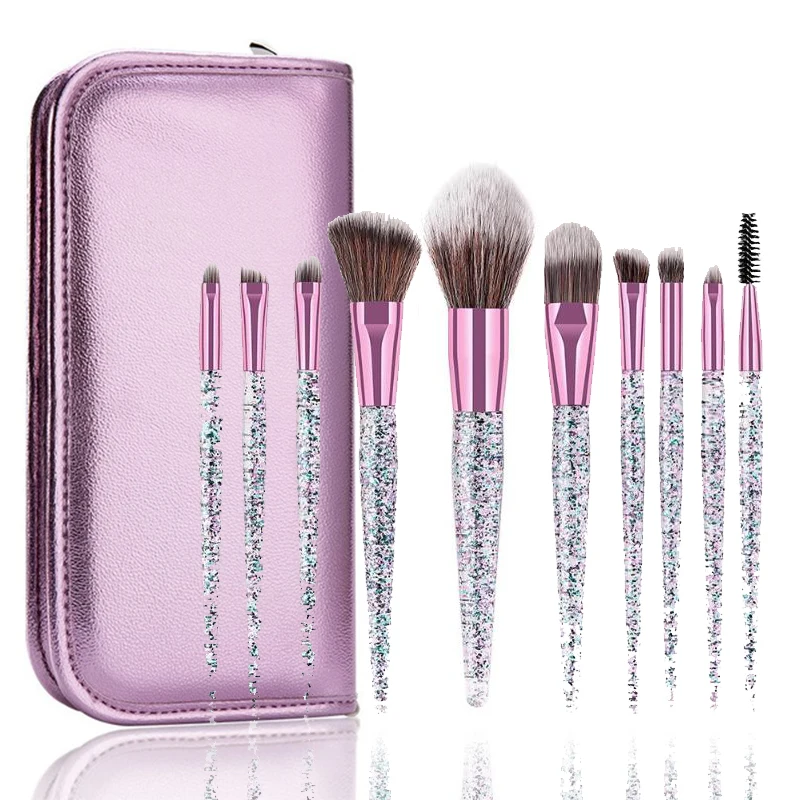 

2020 Hot Selling 10pcs Crystal Makeup Brushes Transparent Diamond Crystal Handle Foundation Blending Makeup Brush Set
