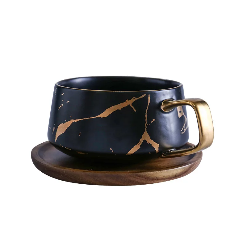 

Nordic Marble Coffee Mugs Matte Luxury Water Cafe Tea Milk Cups Condensed Coffee Ceramic Cup Wood Saucer, As picure or customized