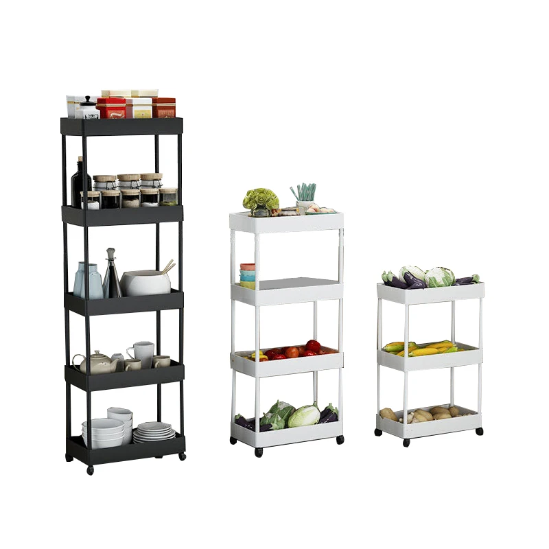 

Hand Shelf Plastic Bathroom Kitchen Shelf Organizer Mesh Rolling Trolley Cart, Black/white