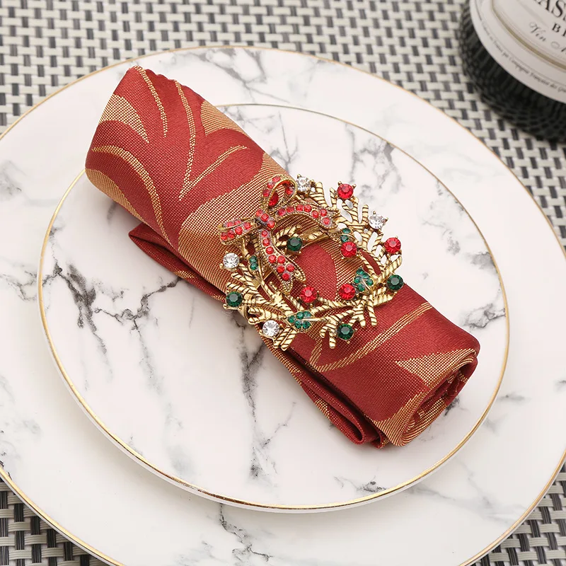 

Jachon Hot Selling Christmas Napkin Rings Xmas Holder Gold Metal Wedding Napkin Ring Table Decoration