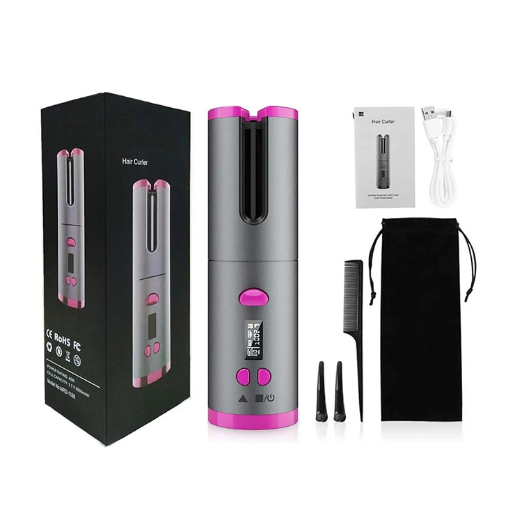 

USB Rechargeable Hair Curlers Waves Wand Cordless Auto Hair Curling Iron Portable Hair Stying Tools