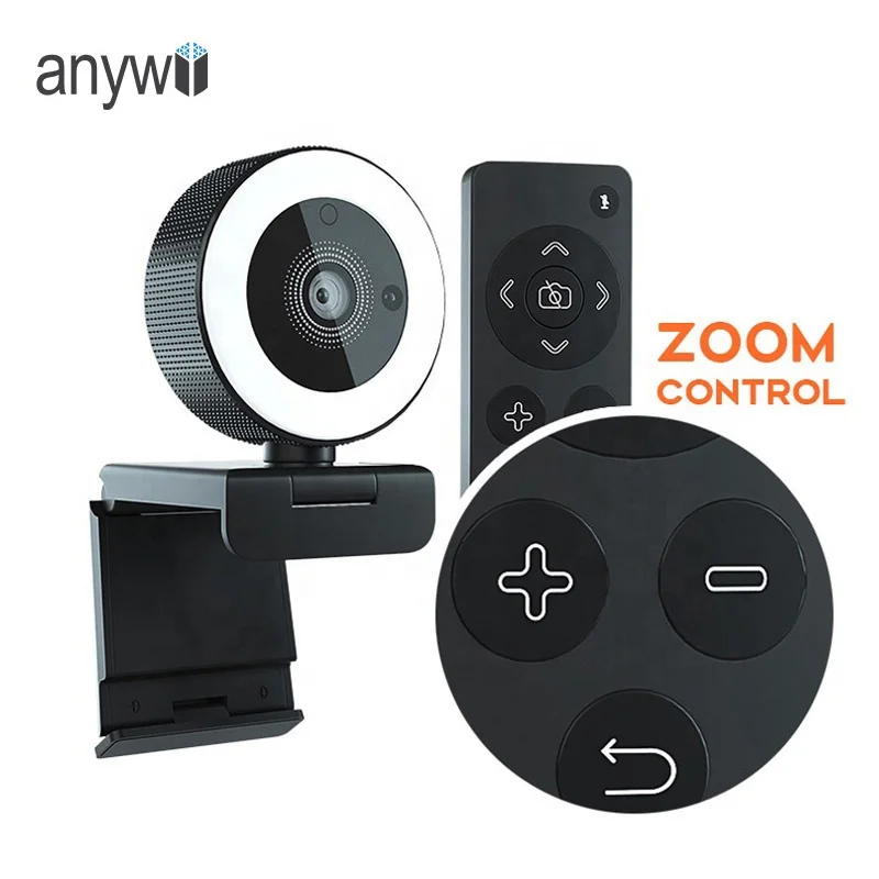 

Anywii 8x digital zoom web camera 2k conference webcam ring light streaming webcam with remote control