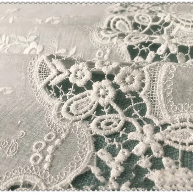 

New Style Thread Cutwork Embroidery Lace Embroidered Cotton Fabric