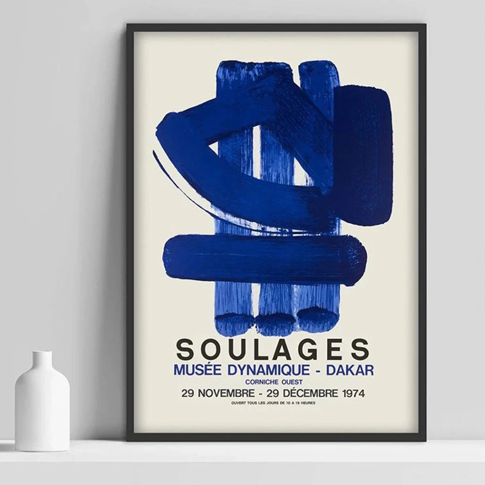 

Canvas Painting Pierre Soulages Exhibition Poster Museum Absthibition Picture Prints Wall Art For Home Decoration Framed