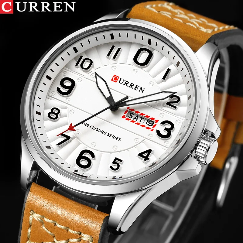 

New CURREN Sport Quartz Watch Waterproof Mens Watches Top Brand Luxury Genuine Leather Date Week Clock