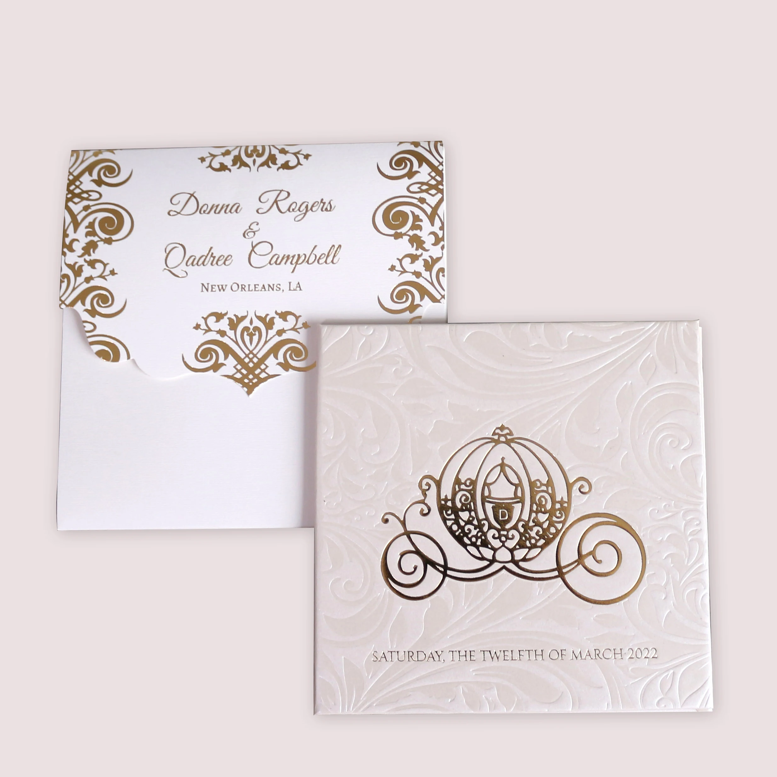 

New Custom Pumpkin Car Design Wedding Invitations Hardcover Foil Stamped Butter Paper with Reply Card Paper Envelopes