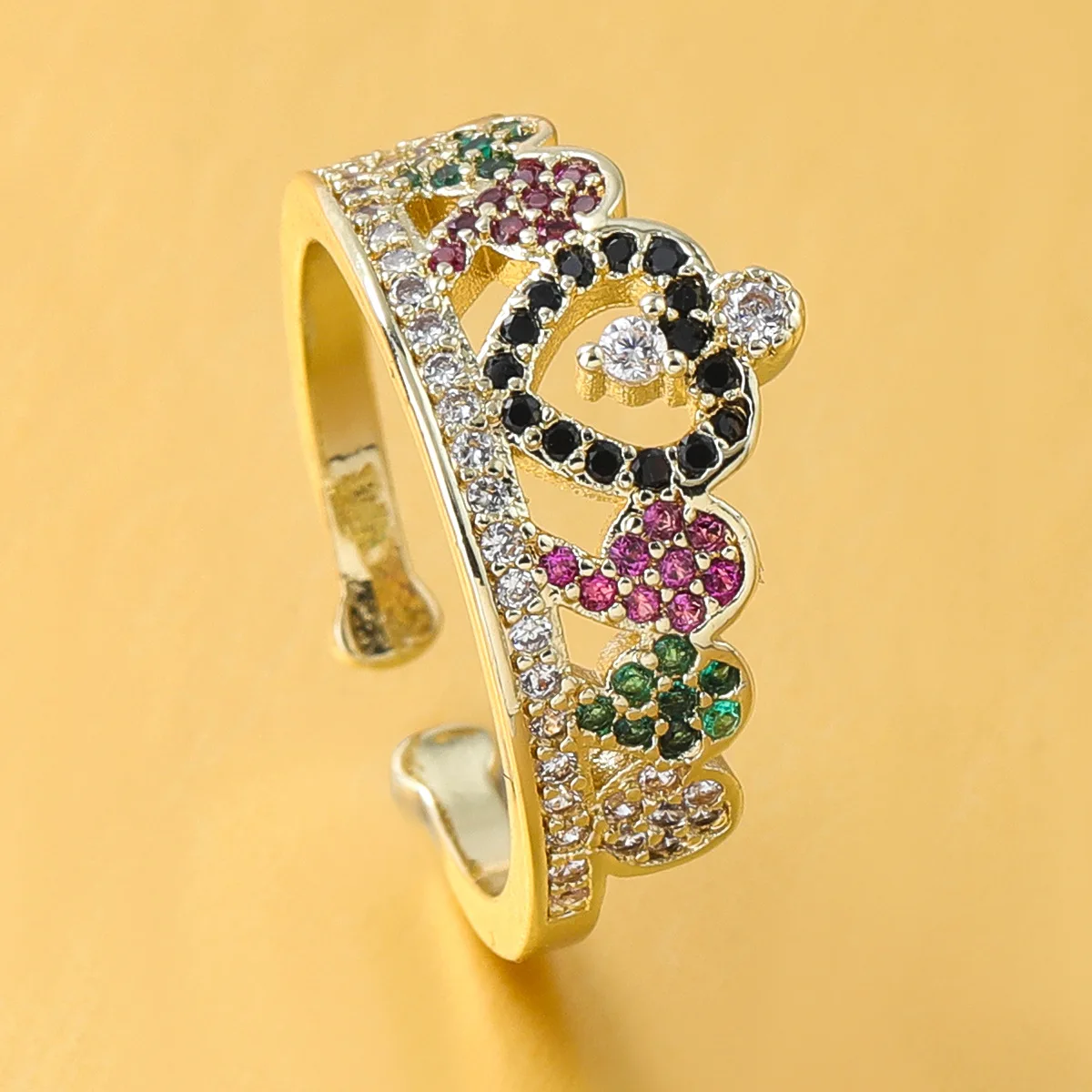 

Wholesale 18K Gold Plated Cubic Zirconia Crown Open Ring Rhinestone Crystal Star Moon Ring For Girls