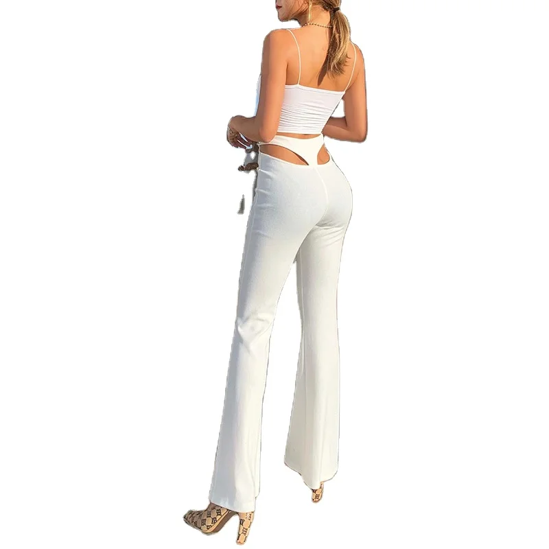 

Women'S Flare Pants Knitting Trousers Hollow Out Sexy High Waist Bell Bottom Ladies Wholesale Clothing Casual Yoga Sweat Pant, White/black