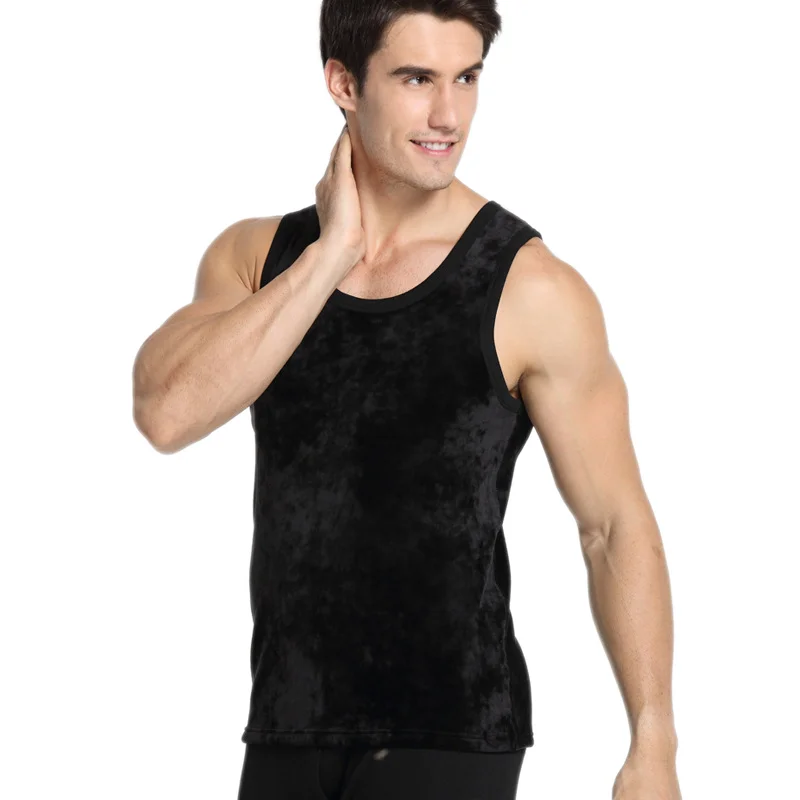 

Winter Men Warm Tank Top With Thick 100% Cotton Fleece Warm Vest Double Fleece Close Body Gold Warm Underwear A-Shirt Tank