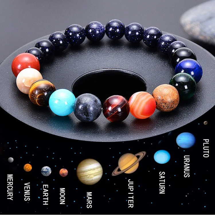 

Wholesale Fashion Genuine Natural Stone Beads Women Men Yoga Healing Energy Universe Galaxy Solar Planets Bracelet Jewelry, As picture