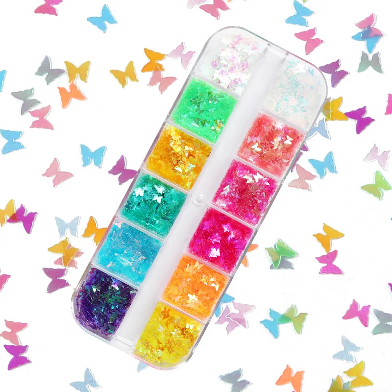 

3D Butterfly Glitter Sequins Candy Colored Nail Art Pieces Summer Decoration Set DIY Polished Nail Accessories Design Charm, Picture