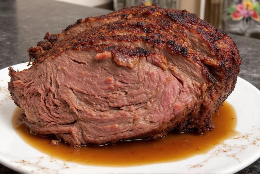 Brisket roasting in an oven