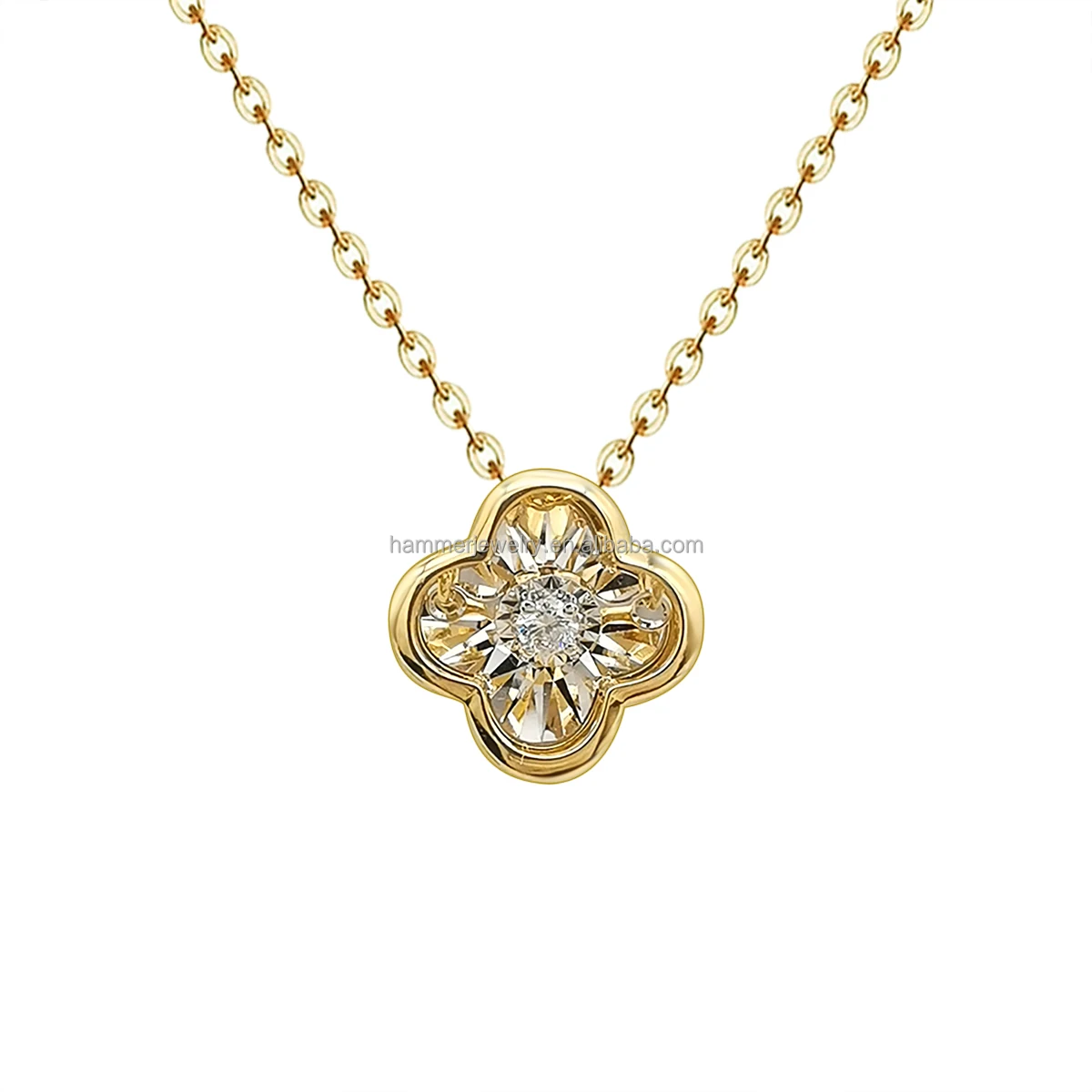 

Wholesale Fashion Design 18K Soild Gold Clover Pendant Necklace AU750 Gosld Dancing Diamond Real Gold Gift