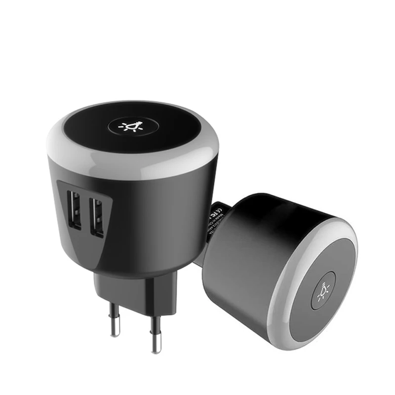

LED night light USB Wall Charger smart Fast Charging Dual USB Power Adapter Desktop Charging Adapter, Black