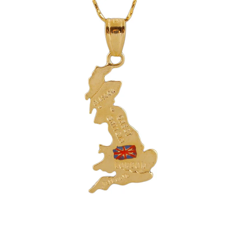 

Statement Real 18K Gold Plated United Kingdom Map Flag Pendant England Country Map Necklace For Hip Hops, Picture color