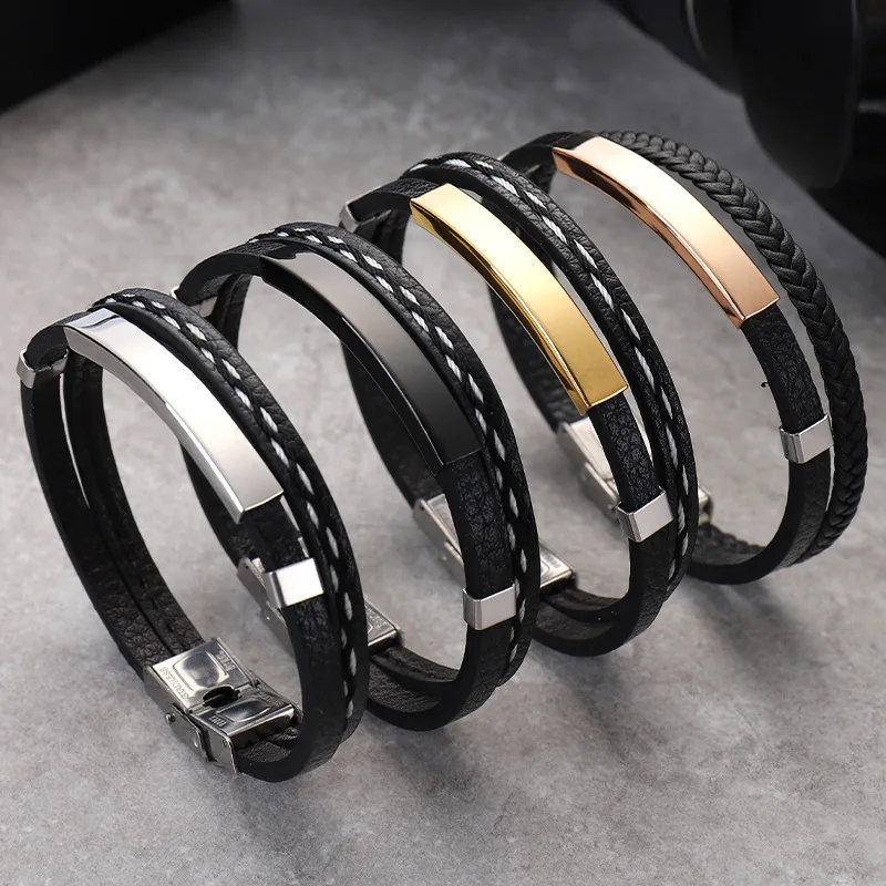 

Pulsera De Cuero New Arrival Handmade Leather Bracelet Stainless Steel Bangles Mens Leather Bracelet En Acier