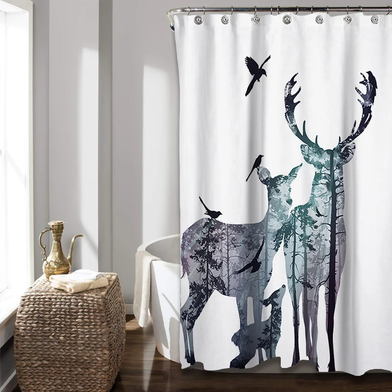 

Waterproof Elk Pattern Polyester Animal Shower Curtain