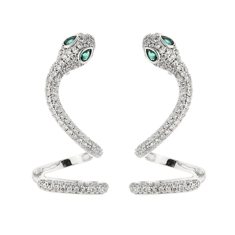 

Fashion Snake Shaped Earrings S925 Silver Needle Earrings Micro Inlaid Zircon Personality Wild Snake One-piece Ear Bone Clip, As picture shows